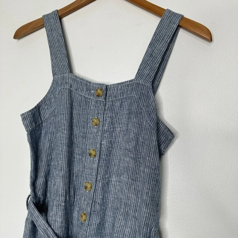 Everlane Linen Jumpsuit‎ Blue Pinstriped Size 0